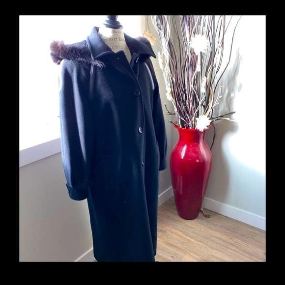 Fen-nelli Wool Cashmere Blend Coat Ladies Leather Accent Fur Trim 7/8 Vintage - Picture 5 of 10